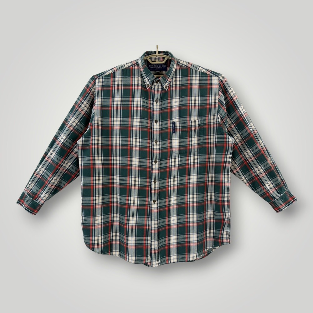 Abercrombie & Fitch The Big Shirt Mens XL Green Red Plaid Cotton Button Down